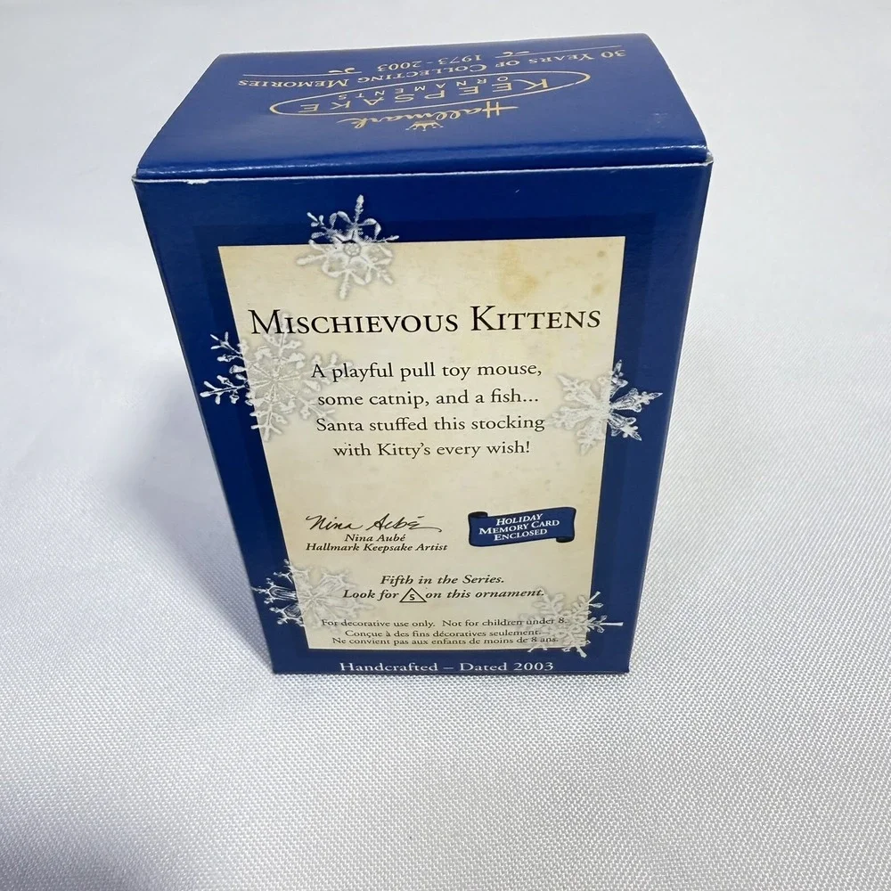 Hallmark Mischievous Kittens 5th In Series Ornament‎ 2003 Brown Kitten Stocking